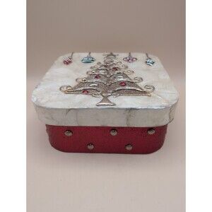 Capiz Shell Christmas Gift Box Holiday Trinket Keepsake Decor Red Silver White